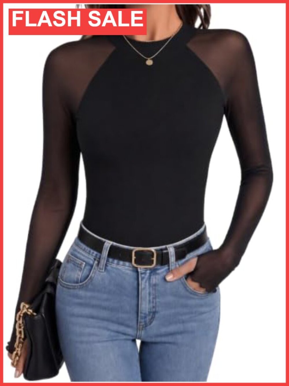 Zeagoo Sheer Mesh Long Sleeve Mock Neck Fitted Blouse
